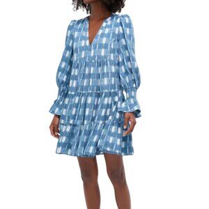 Tuckernuck NWT Pomander Place Blue Ikat Kenzo Ruffle Swing Dress Size M